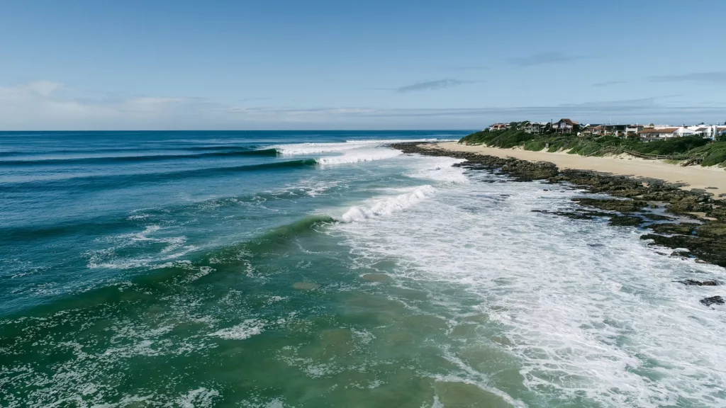 Things to do around Jeffreys Bay, Pepper street and Supertubes Beach aerial. 